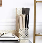 BLU MONACO | Gold Metal Magazine File Holder | Decorative Vertical File Organizer & Book Holder for Desk, Shelves & Office | Stylish Paper Organizer & Workspace Storage - Image 2