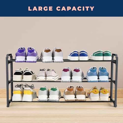 Happhom 3-Tier Expandable Shoe Organizer - Space Saver Shoe Shelf with Smart Design for Closet, Entryway and Small Spaces, Dark Grey (CSR-01) - Image 3