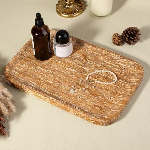 Karibiber Natural Marble Vanity Tray, 11.8" Travertine/Stone Bathroom Tray Countertop, Golden Stone for Perfume Jewelry Holder, Decorative Dresser Organizer, Storage for Kitchen Sink(Walnut Traver) - Image 6