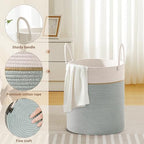 53L Tall Cotton Rope Laundry Basket with Handles, Sage Green - Image 3