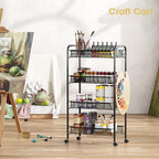 TOOLF 4-Tier Rolling Cart, Metal Utility Cart with 3 Hooks, Easy Assemble Mobile Storage Trolley On Wheels, Metal Shelving Units Kitchen Bathroom Laundry Room - Image 2