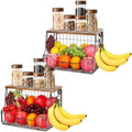 Livabber Fruit Basket for Kitchen, Metal Fruit Vegetable Storage Bin with 2 Banana Hangers, Countertop Wire Basket Organizer for Snack Potato Onion, Screw Mounted or Stand (Black, 2 Pack) by Livabber
