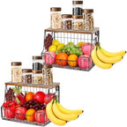 Livabber Fruit Basket for Kitchen, Metal Fruit Vegetable Storage Bin with 2 Banana Hangers, Countertop Wire Basket Organizer for Snack Potato Onion, Screw Mounted or Stand (Black, 2 Pack) by Livabber