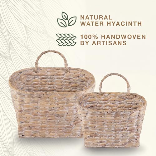 Set of 2 White Wicker Hanging Baskets for Front Door, Mail, Flowers & Organizing - Image 5