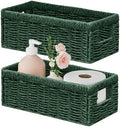 Vagusicc Wicker Storage Basket, Set of 2 Hand Woven Wicker Baskets for Organizing with Handles, Decorative Small Storage Bins for Countertop Toilet Paper Basket for Toilet Tank Top, Shelves, Green by Vagusicc
