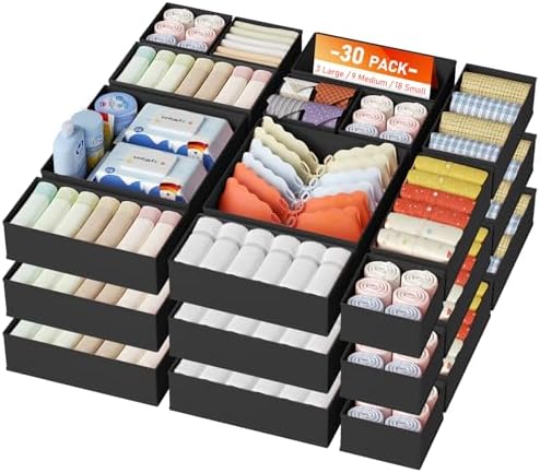 DIMJ Drawer Organizer Clothes, 28Pack Dresser Organizer, Foldable Closet Organizers and Storage, Fabric Dresser Bins, Drawer Dividers for Nursery, Baby Clothes, Underwears, Sock,Black by DiMJ