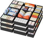 DIMJ Drawer Organizer Clothes, 30 Pack Dresser Organizer, Foldable Closet Organizers and Storage, Fabric Dresser Bins, Drawer Dividers for Nursery, Baby Clothes, Underwears, Sock,Black by DiMJ