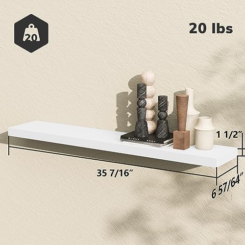 BAMEOS Floating Shelves, 35 in W x 7in Wide Display Shelf with Invisible Brackets, Set of 2 | Gallery Wall & Accent Décor Shelf for Bedroom, Living Room & Entryway White - Image 3