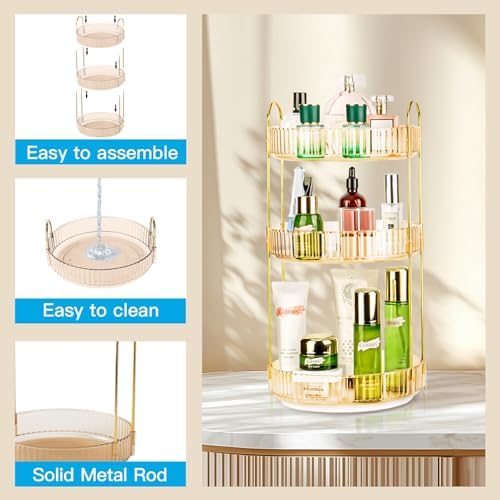 360 Rotating Makeup Organizer - Large Capacity Spinning Perfume & Cosmetic Skincare Holder for Vanity & Countertop (Vibrant Orange, 3 Tier) - Image 4