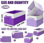 Junkin 4 Pcs Purple Collapsible Storage Baskets Cube Storage Bins 14''x10''x9'' Large Closet Organizers and Storages for Shelves Room Decor Colorful Foldable Baskets with Handle for Nursery - Image 2