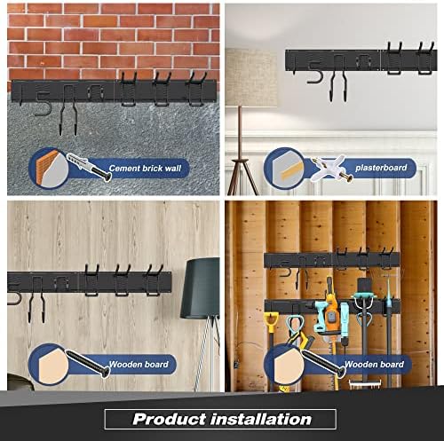 Sttoraboks Garage Wall Organizer, Heavy Duty Tool Hangers for Garage Wall with 6 Double Hooks & 2 Rails, Tool Organizer Wall Mount, Garage Hanging Storage Rack for Shovel, Rake, Broom and Ski Gear - Image 5