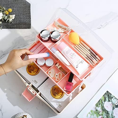 Kinsorcai 12'' Three-Layer Clear Plastic Storage Box/Tool Box, Multipurpose Organizer and Portable Handled Storage Case for Art Craft and Cosmetic (White) - Image 6