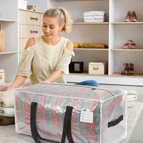 VTSVTS 8 Pack Extra Heavy Duty Large Moving Bags with Comfortable Handle & Strong Zipper,Storage Totes for Space Saving Moving Storage College Supplies Alternative to Moving Box,Clear - Image 5