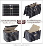 STOREONE Fabric Storage Cube Bins Foldable Organizer Container Collapsible Basket with Lids and Metal Handles, for Home, Bedroom, Closet 6 Pcs (Black grid) - Image 7