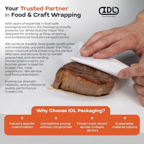 White Butcher Paper 18" x 12000" (1000 feet) with Dispenser - USA-Made Natural Butcher Paper Roll for Meat and Fish - Uncoated, Unwaxed & Food-Grade Material for Smoking, Barbecue by IDL Packaging - Image 7