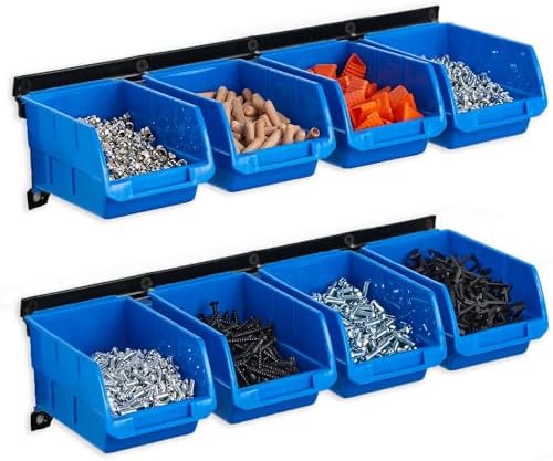 Wallmaster 8-Bin Storage Bins Garage Rack System 2-Tier Orange Tool Organizers Cube Baskets Wall Mount Organizations (Blue) (Pack of 2) - Image 2