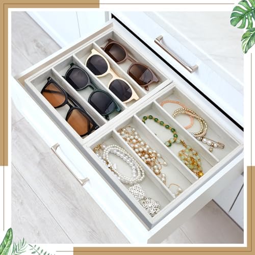 Amylove 4 Pcs Beige Sunglass Organizer Trays 4 Grids Velvet Glasses Holder Jewelry Display Organizer Eyeglasses Storage Box Drawer - Image 6
