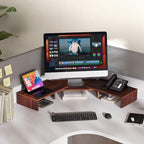 FITUEYES Dual Monitor Stand Riser, Adjustable Length and Angle, Brown - Image 6