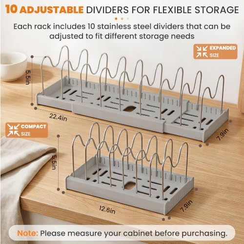 2 Pack Expandable Pot Lid Organizers with 10 Adjustable Dividers - Image 2