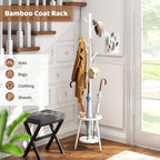 Freestanding Coat Rack with Umbrella Organizer Tray Bamboo Coat Tree Rack with 8 Hook Stand for Clothes Bag Hats Entryway Hanger Stand (Umbrella Tray, White) - Image 3