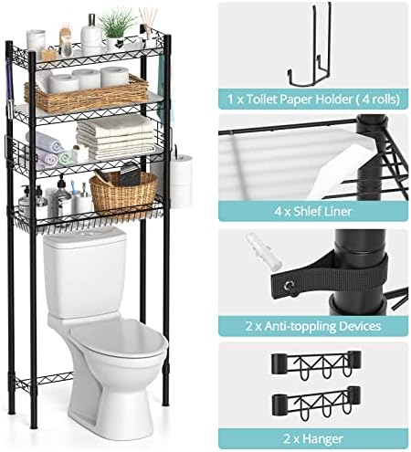 Hodonas Over Toilet Bathroom Organizer, Black, 26.97" x 9.84" x 67.32" - Image 6