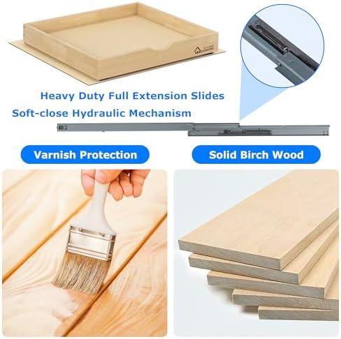 WelFurGeer Premium Birchwood Pull-Out Cabinet Drawers, 26" W x 21" D Pull Out Cabinet Organizer, Heavy-Duty Cabinet Organizer with Easy Installation, Space-Saving Pullout Drawer for Home & Kitchen - Image 4
