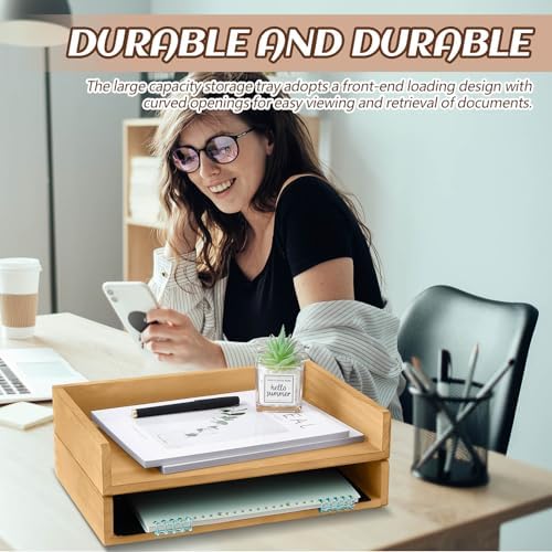 Yeaqee 4 Pcs Stackable Organizer Tray Wood Desk Organizer, Light Wood Color - Image 6