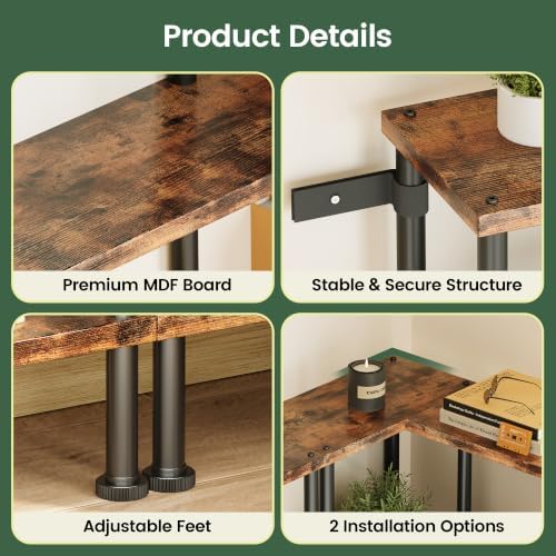 Corner Bookshelf 5-Tier, L-Shaped Bookcase for Small Spaces, Rustic Brown - Image 7