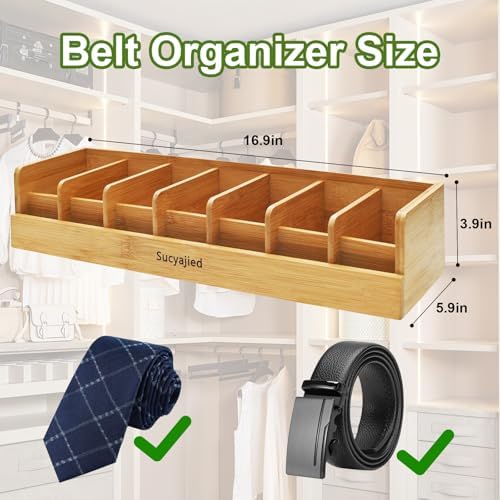 Belt Organizer, 7 Compartments Belt Organizer for Closet and Drawer, Bamboo Tie and Belt Storage Case, Belt Holder Box for Men/Women (Wooden, 7) - Image 5