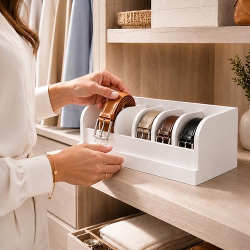 MinBoo Bamboo Belt Rack, 6-Compartment Belt Organizer and Displayer for Closet and Drawer, Men and Women (White) - Image 4