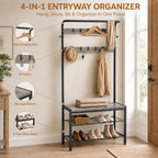 Simple Deluxe 4-in-1 Hall Tree with Bench and Shoe Storage, Entryway Coat Rack with 10 Hooks, Freestanding Mudroom Organizer with 2-Tier Shoe Rack for Entryway Bedroom Foyer, Grey - Image 2