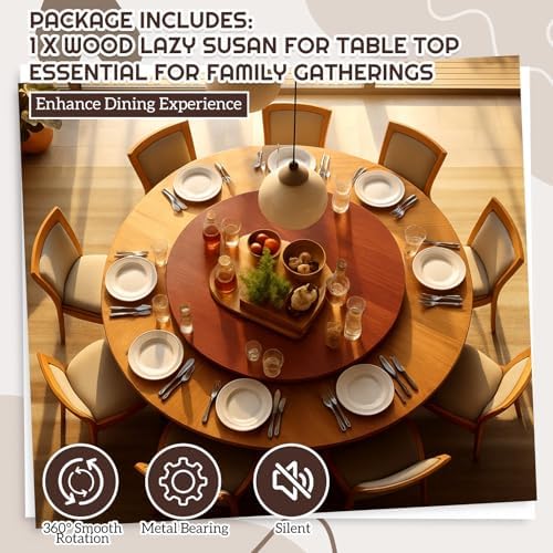 Briwooody 20'' Lazy Susan Turntable Tray for Table Top, Teak - Image 3