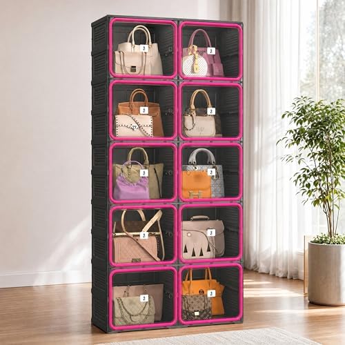 Purse Organizer for Closet, Handbag Storage, Black 5-Tier 10-Cubby by BelleBox
