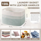 100L Extra Large Woven Laundry Basket Hamper with Handles, Green - Image 2