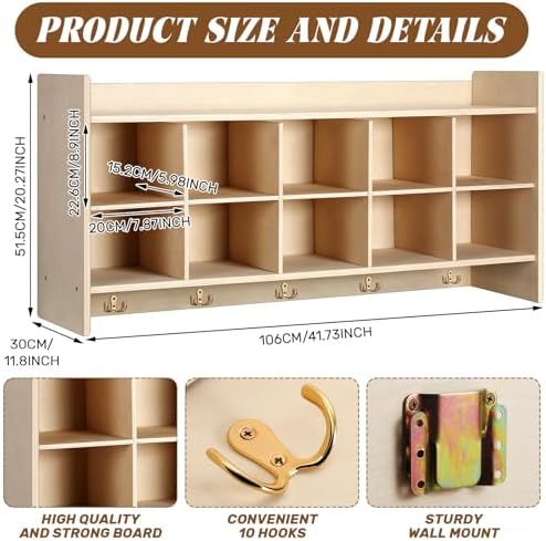 Colingmill Wall Cubbies 10 Section Wall Mount Storage Organizer with Hook - Image 3