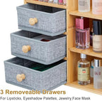 Large Makeup Organizer For Vanity, Large Capacity 3 Tiers Bamboo Bathroom Counter Organizers and Storage, Countertop Makeup Brush Holder, Nail Polish Perfume Stand with 3 Drawers and 10 Compartments - Image 5