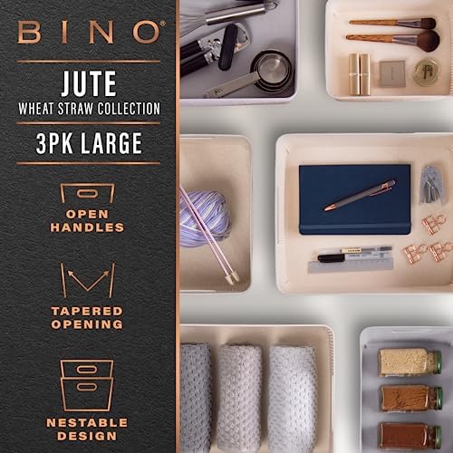 BINO | Woven Plastic Basket | Large (Natural Grey), 3-Pack | THE JUTE COLLECTION | Home Organization, Space - Saving Storage, Stylish Design | Jute Basket | Plastic Storage Basket - Image 2