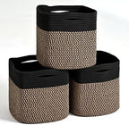 ICERZCZ 11 Inch Cube Storage Bins, Storage Cube Organizer Bins, Woven Cotton Rope Baskets for Storage, Storage Basket for Organizing Shelves, Square Baskets for Toys Nursery, Black & Jute (Pack of 3) by ICERZCZ