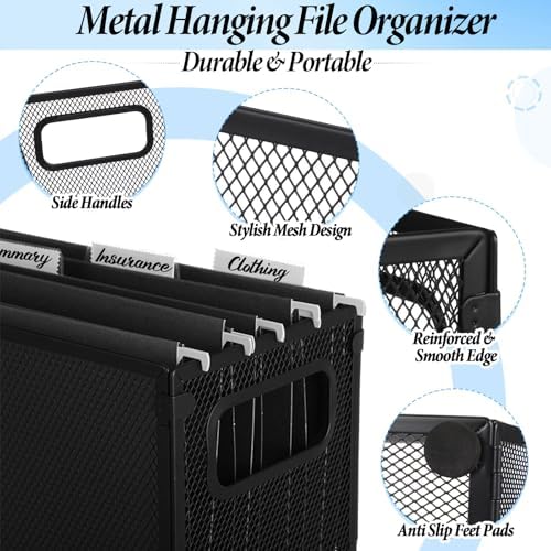 2 Pack Hanging File Holder, 10 Hanging Folders,Black,Small - Image 4