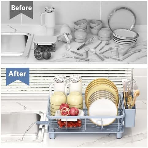 Hiviweer Dish Drying Rack for Kitchen Counter, 16.2" L x 12.5" W,Blue - Image 5
