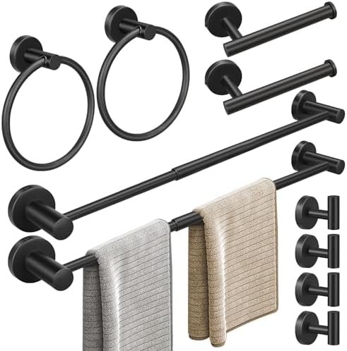 10pcs Matte Black Retractable Bathroom Hardware Set, by RUBY.Q