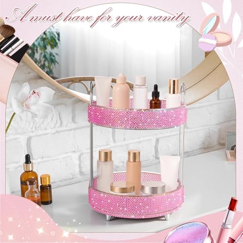 Honeydak Rotating Perfume Organizer Tray, 2 Tiers, Pearl, Pink - Image 4