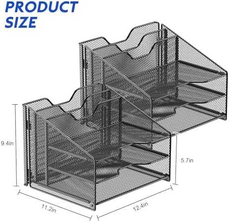 Samstar 2 Pack Mesh Desk File Organizer Letter Tray Holder, Desktop File Folder Holder with 3 Paper Trays and 2 Vertical Upright Section, Black - Image 6