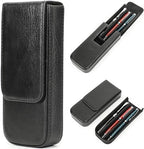 Top Grain Genuine Leather 3 Pen/Pencil Tray Case Organizer, Fashion Design No Logo, Handmade, Magnetic Closing with Drawer Design, Gift Choice for Man/Woman/Office, Glossy Black, 3 Slots by CataPurusLeatherCrafts