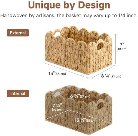 StorageWorks Scalloped Water Hyacinth Baskets, Large Scalloped Baskets - Image 3