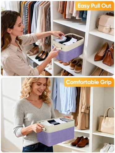 BALEINE 4 Pack Fabric Closet Storage Bins for Shelves, Linen Closet Organizers and Storage, Decorative Baskets for Organizing, Shelf, Clothes, Home, Office (Lavender, 12"x8"x8") - Image 5