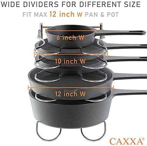 CAXXA Heavy Duty Pan Rack, Pot Lid Rack, Kitchen Cabinet Pantry Cookware Organizer Rack Holder with 5 Adjustable Dividers, Chrome (Pack of 2) - Image 3