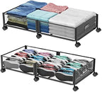 Under Bed Storage with Wheels, 31.5in / 35L Large Rolling Underbed Storage, Underbed Drawer on Wheels, Tool-free Assembly Metal Under Bed Drawers Organizer Container for Bedroom Shoes Clothes Toys by NONKKY