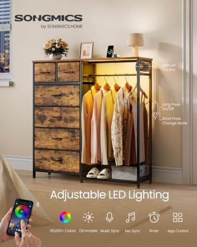 SONGMICS Dresser with Hanging Rod, Closet Organizer with 6 Fabric Drawers - Image 3