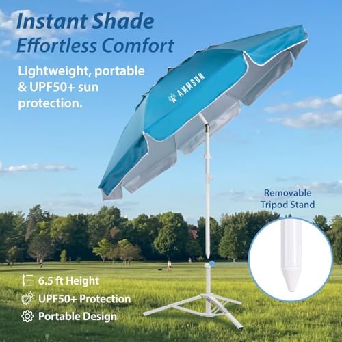AMMSUN Shade Umbrella, Premium Portable Umbrella with Stand, 6.5ft Lightweight Free Standing Canopy for Sporting Games, Adjustable Instant Sun Protection and Easy to Carry, Light Blue - Image 3